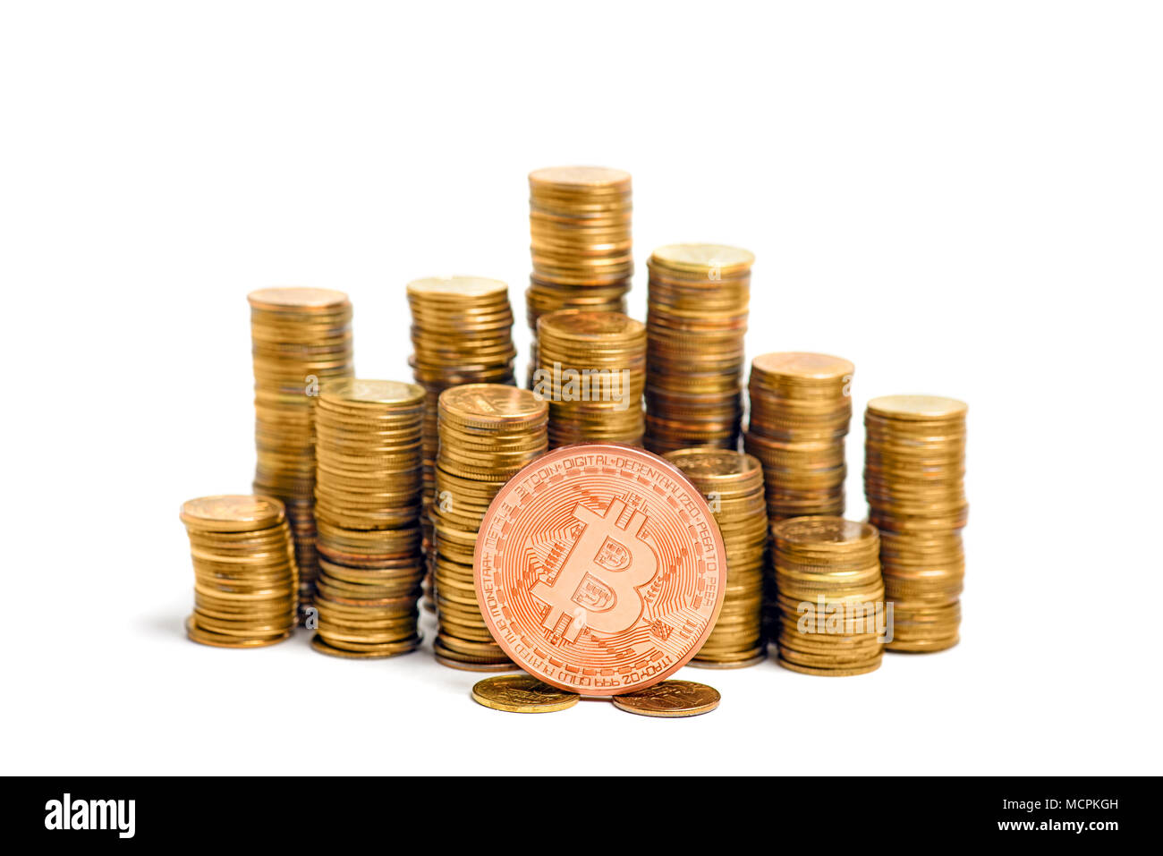 Bitcoin crypto currency over coin columns isolated Stock Photo - Alamy