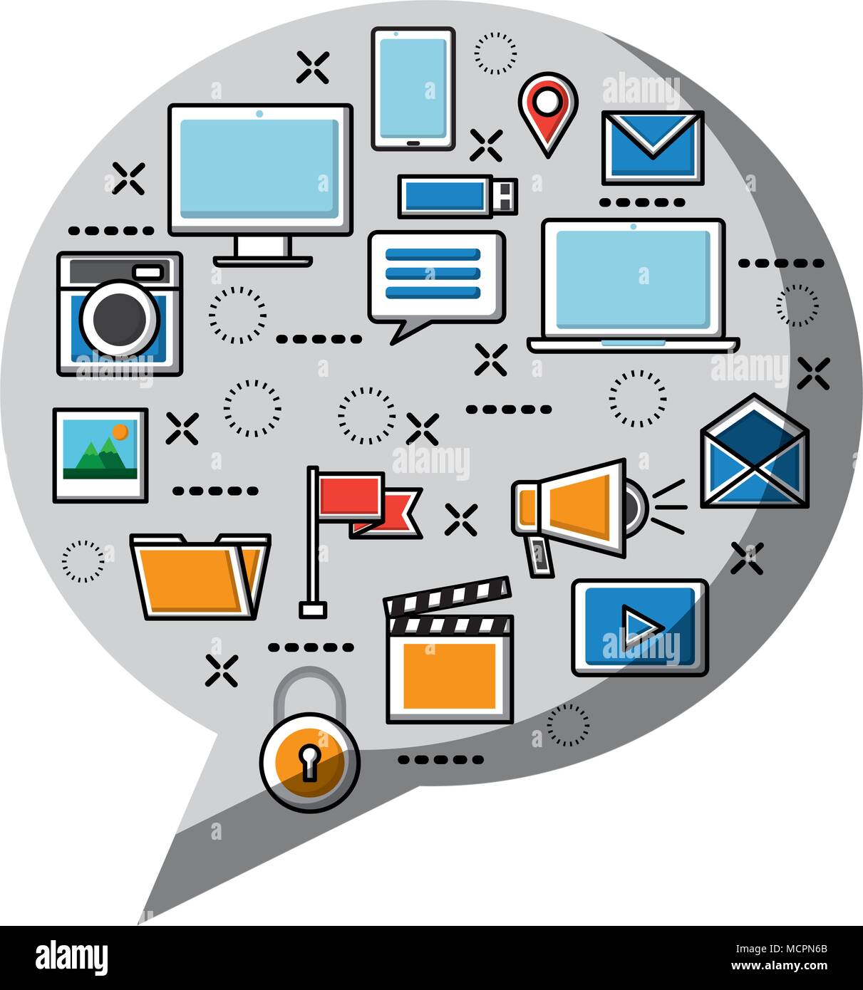 speech bubble with social media marketing icons Stock Vector Image ...