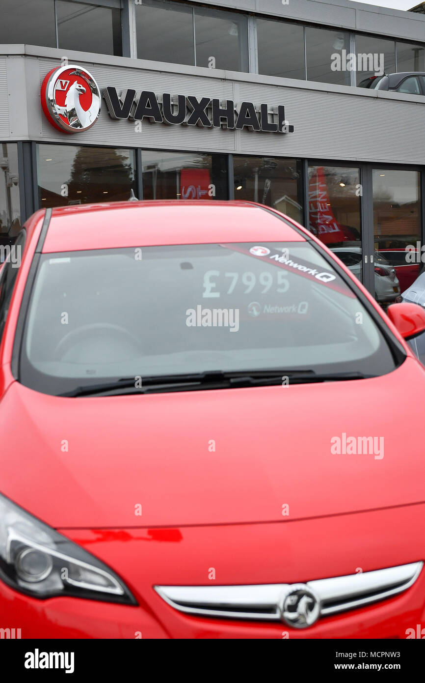 A general view of Vauxhall forecourt after the company announced it will scale back its dealerships amid falling sales and changes in the way motorists buy cars. Stock Photo