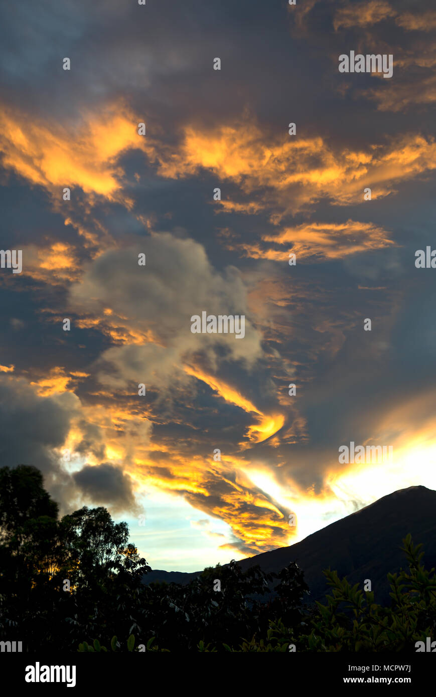 A little both creepy and beautiful dawn over de Andean mountains of Colombia. Stock Photo
