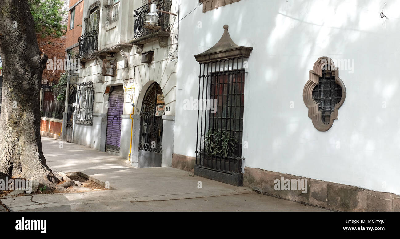 Calle Orizaba is an infamous street in the bohemian Roma Norte neighborhood where the beatnik William Burroughs lived for awhile in Mexico City. Stock Photo