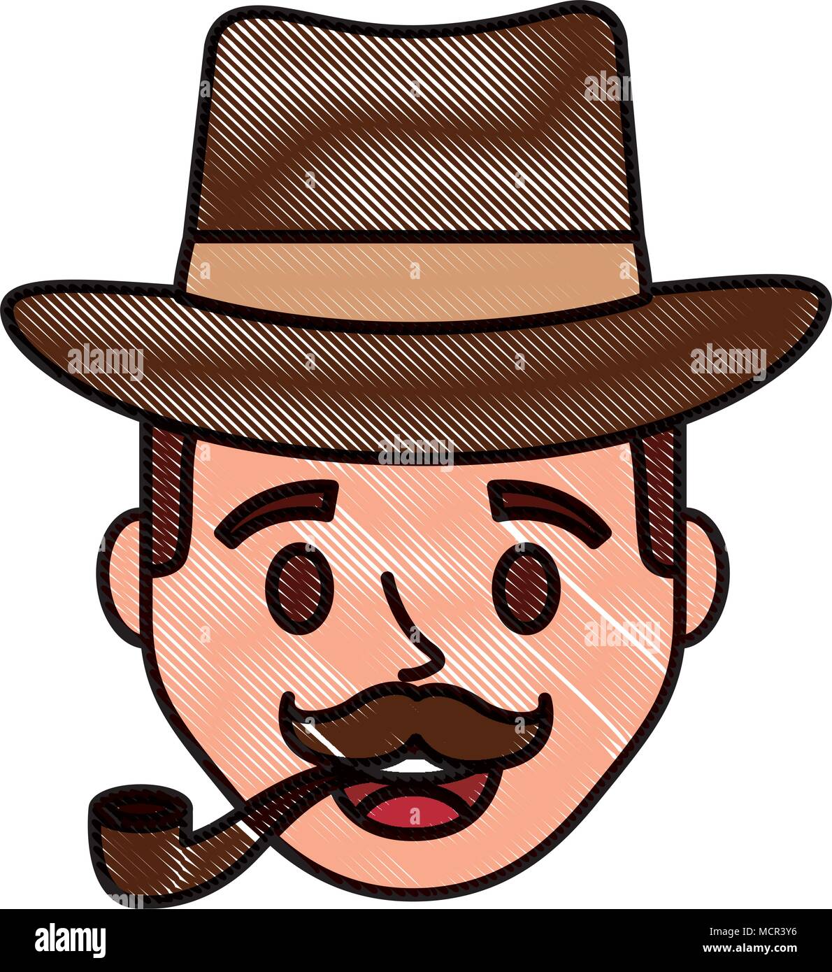 young man head with elegant hat and pipe wooden Stock Vector Image ...