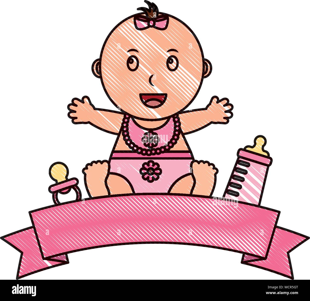 baby girl with ribbon frame and accessories Stock Vector Image & Art ...