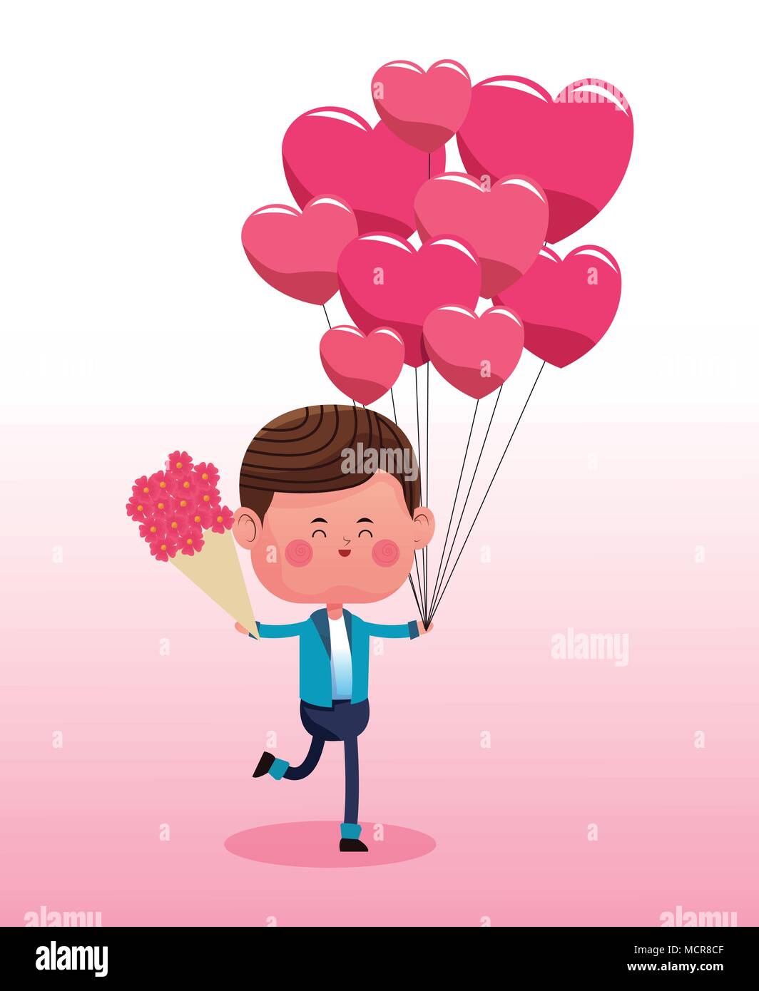 Cute boy with flowers and balloons Stock Vector Image & Art - Alamy