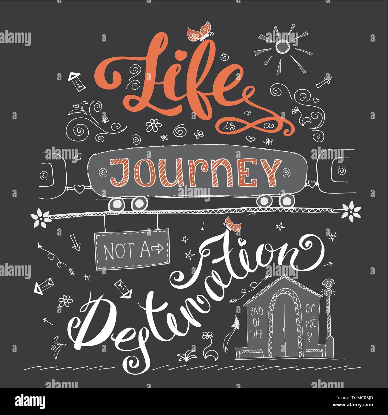 Life is a journey not destination card. Funny Hand drawn lettering . Design element, Exploring