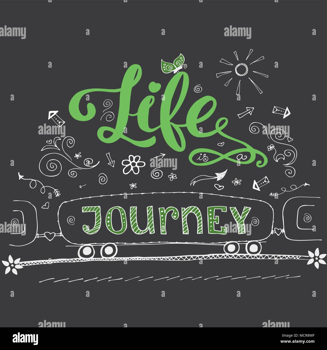 Motivation card with calligraphy and text Life is a journey.Hand drawn ...