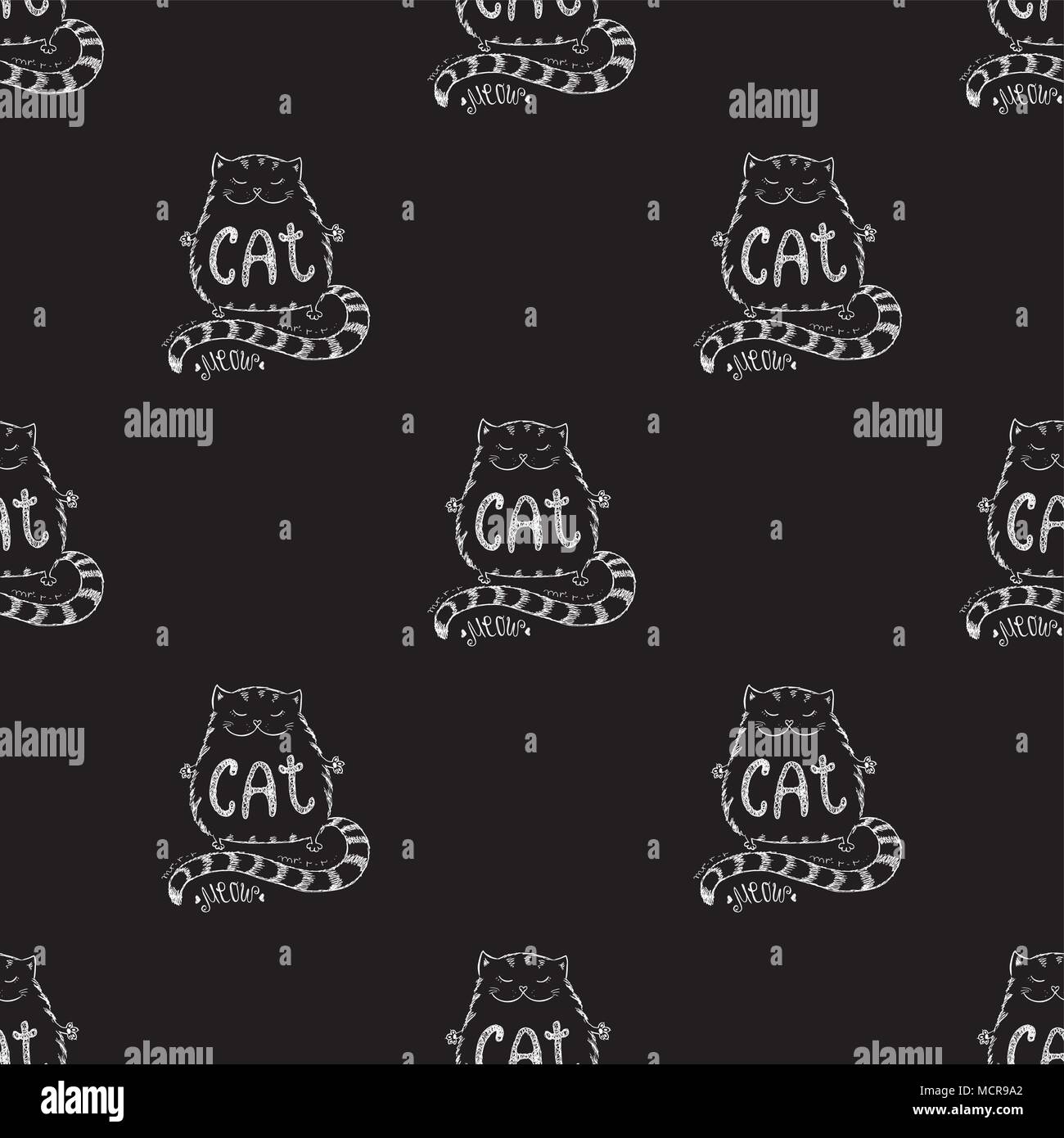 Cute cat seamless pattern, funny hand drawn , stock vector illustration ...