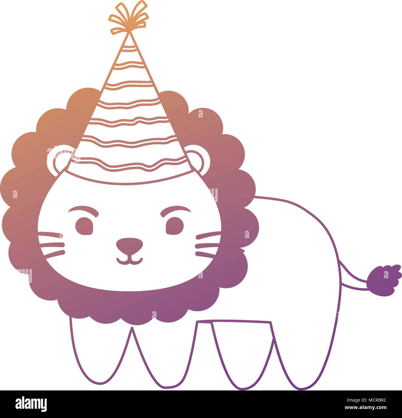 cute lion with party hat over white background, colorful design. vector ...