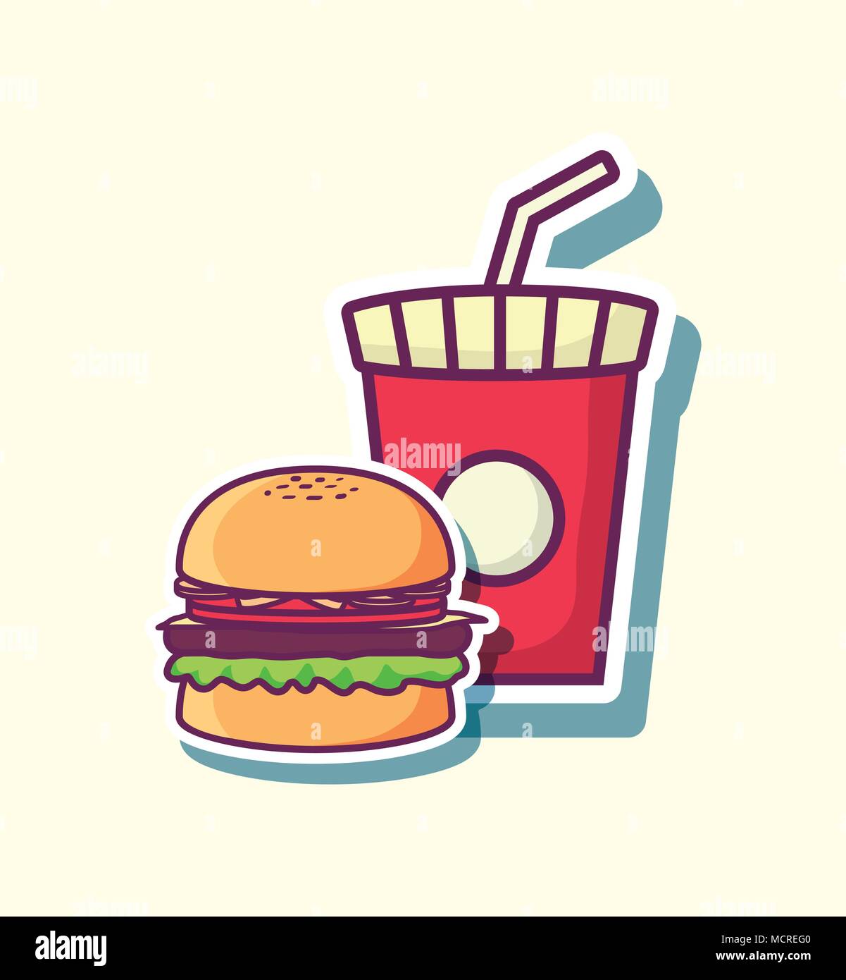 fast food design with hamburger with soft drink cup over white ...