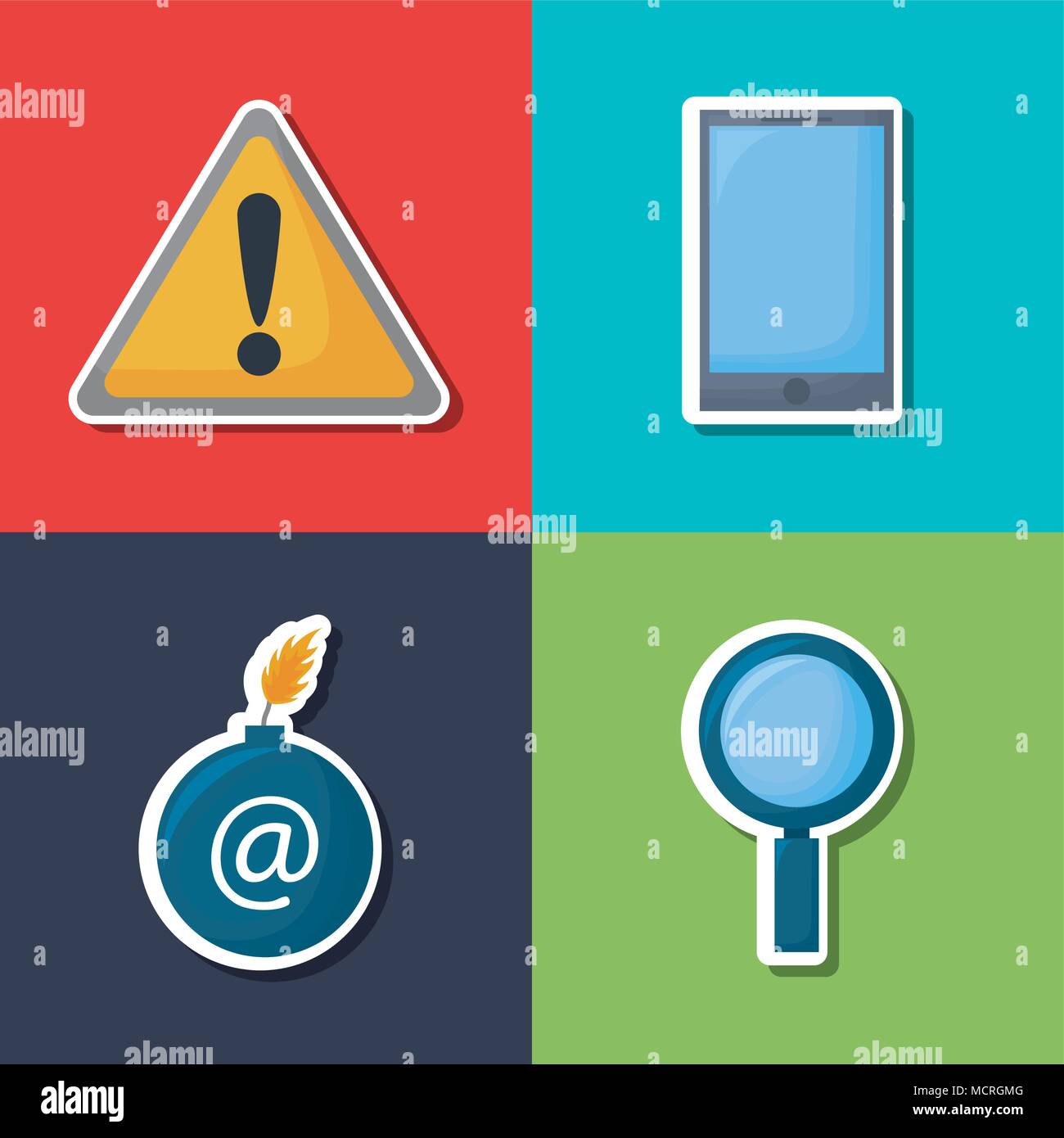 icon set of cyber security concept over colorful squares, vector ...