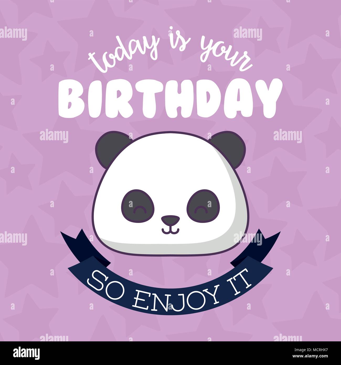 Happy Birthday Card With Cute Panda Bear Icon And Decorative Ribbon Over Purple Background Colorful Design Vector Illustration Stock Vector Image Art Alamy