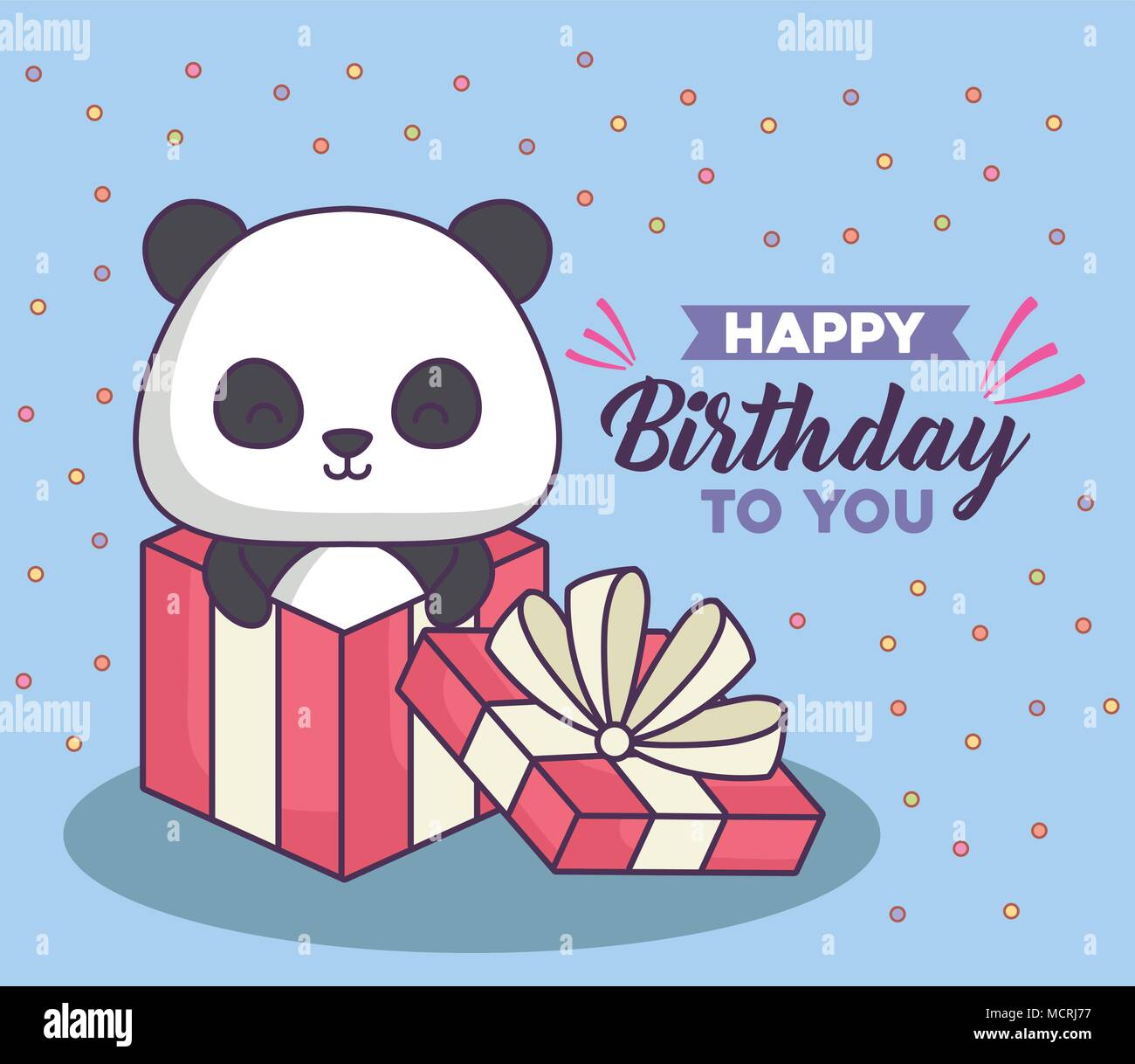 happy birthday design with gift box with cute panda bear icon over ...