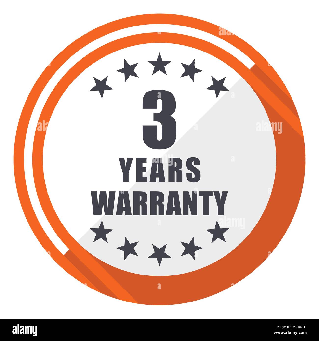 Warranty guarantee 3 year flat design orange round vector icon in eps