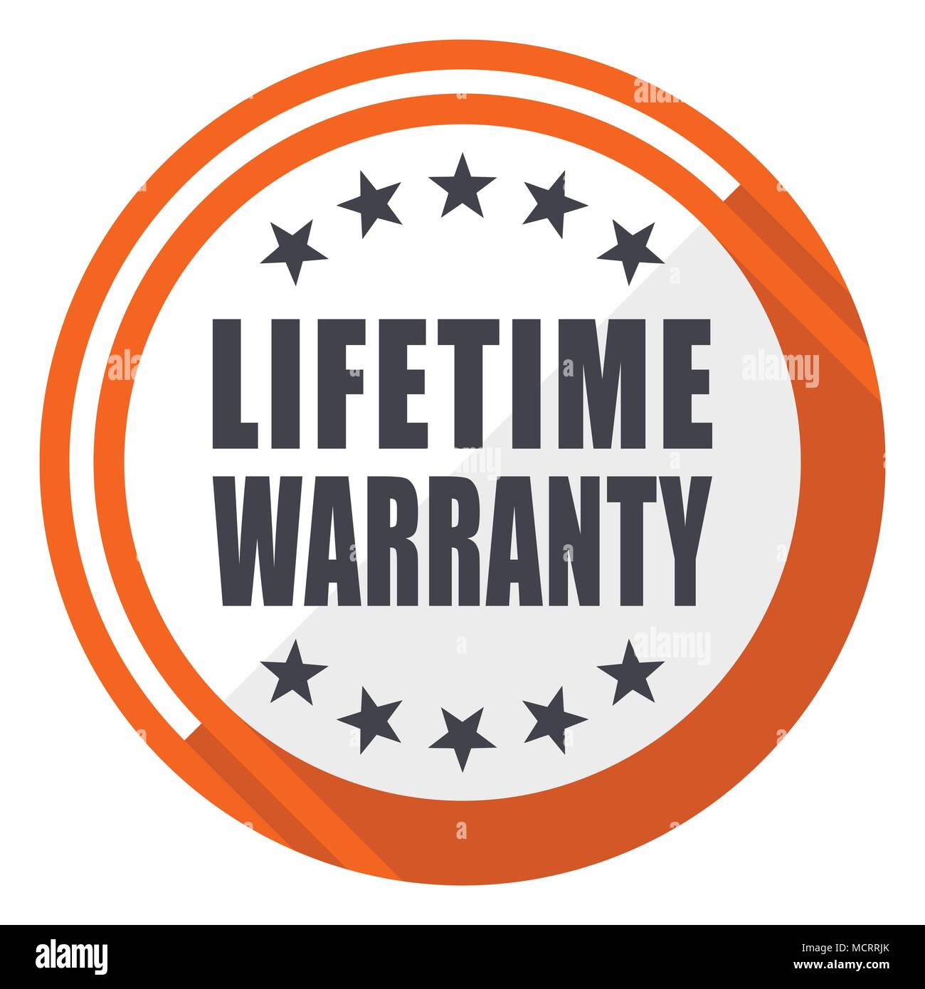 Lifetime warranty flat design orange round vector icon in eps 10 Stock