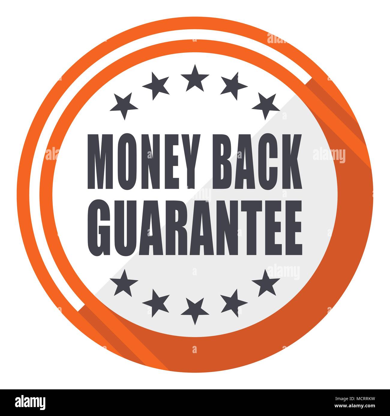 Money back guarantee flat design orange round vector icon in eps 10 ...