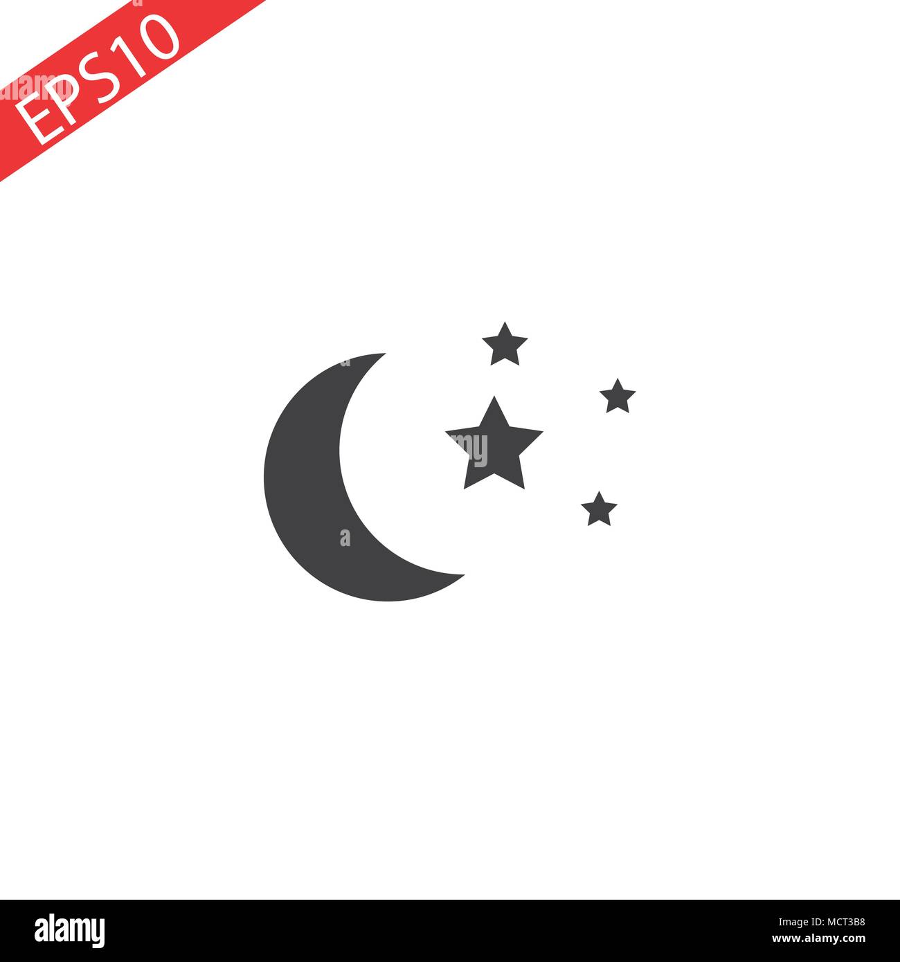Moon and stars icon. Flat vector illustration in black on white ...