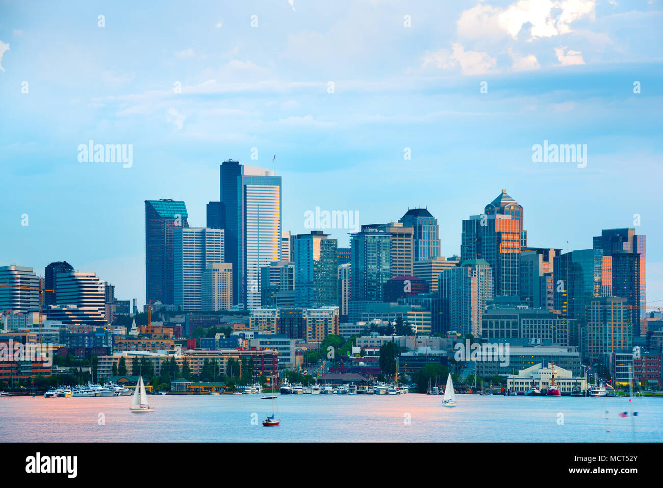 Lake Union and Downtown, Seattle, Washington State, USA Stock Photo