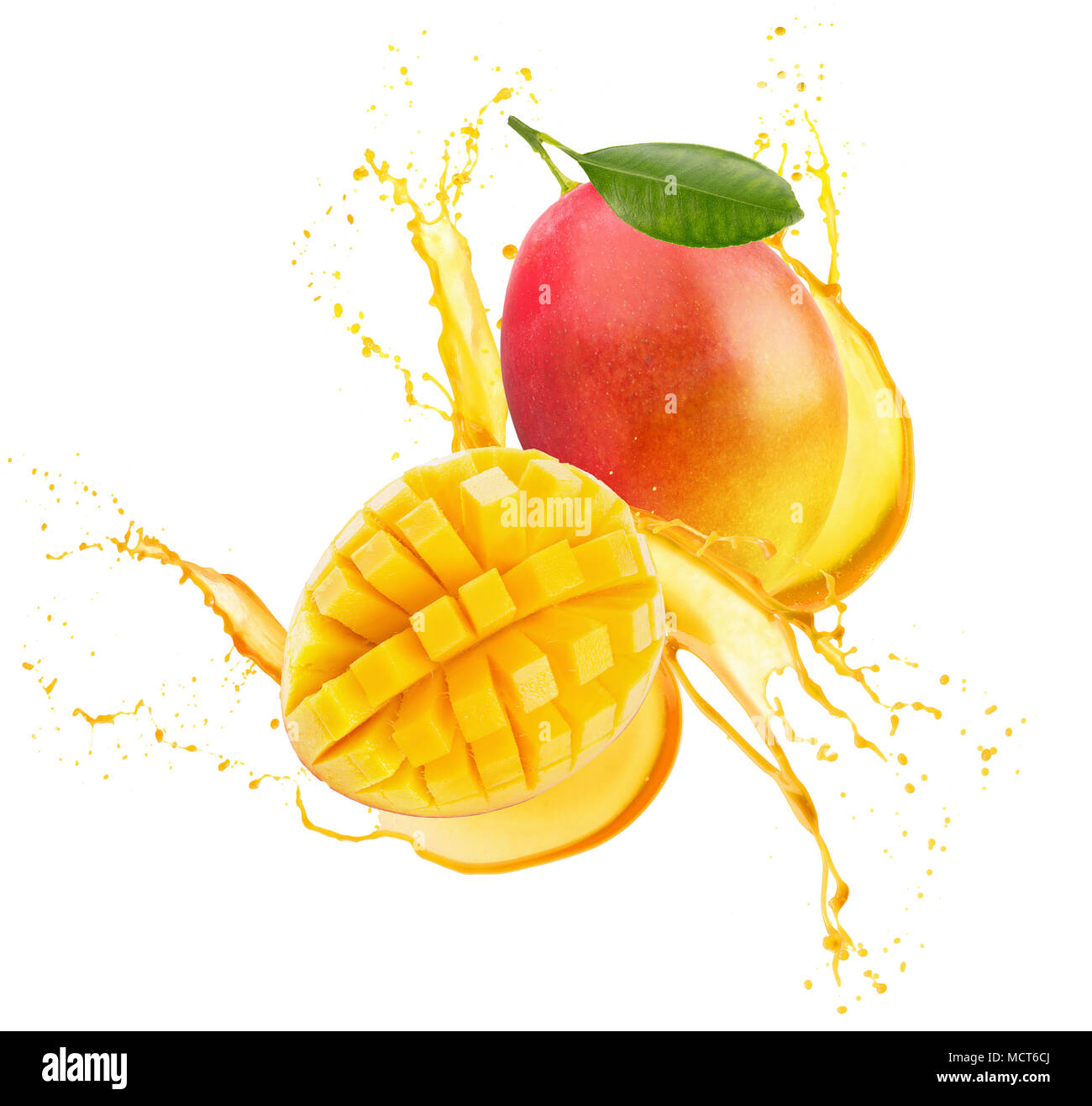 mango in juice splash isolated on a white background Stock Photo - Alamy