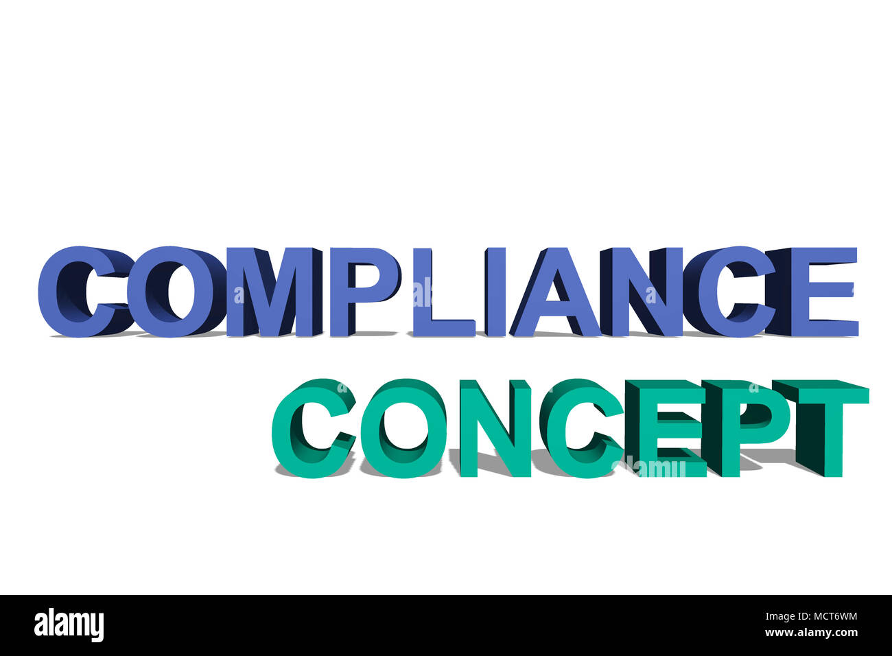 Compliance as 3D text on a white page for background Stock Photo