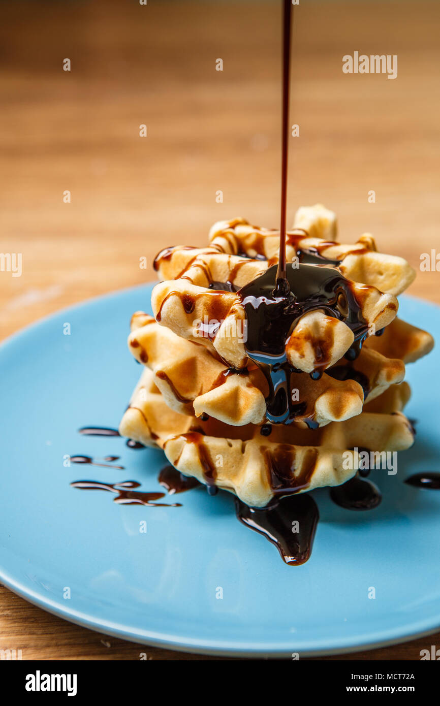Homemade waffles sprinkles chocolate Stock Photo Alamy