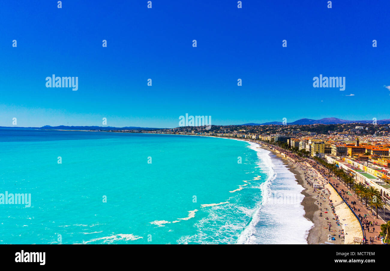 Nice city, France. Mediterranean sea. Landscape from the sea. Sea view. Sea background landscape. Travel concept. Europian travel. Photo stock. Stock Photo