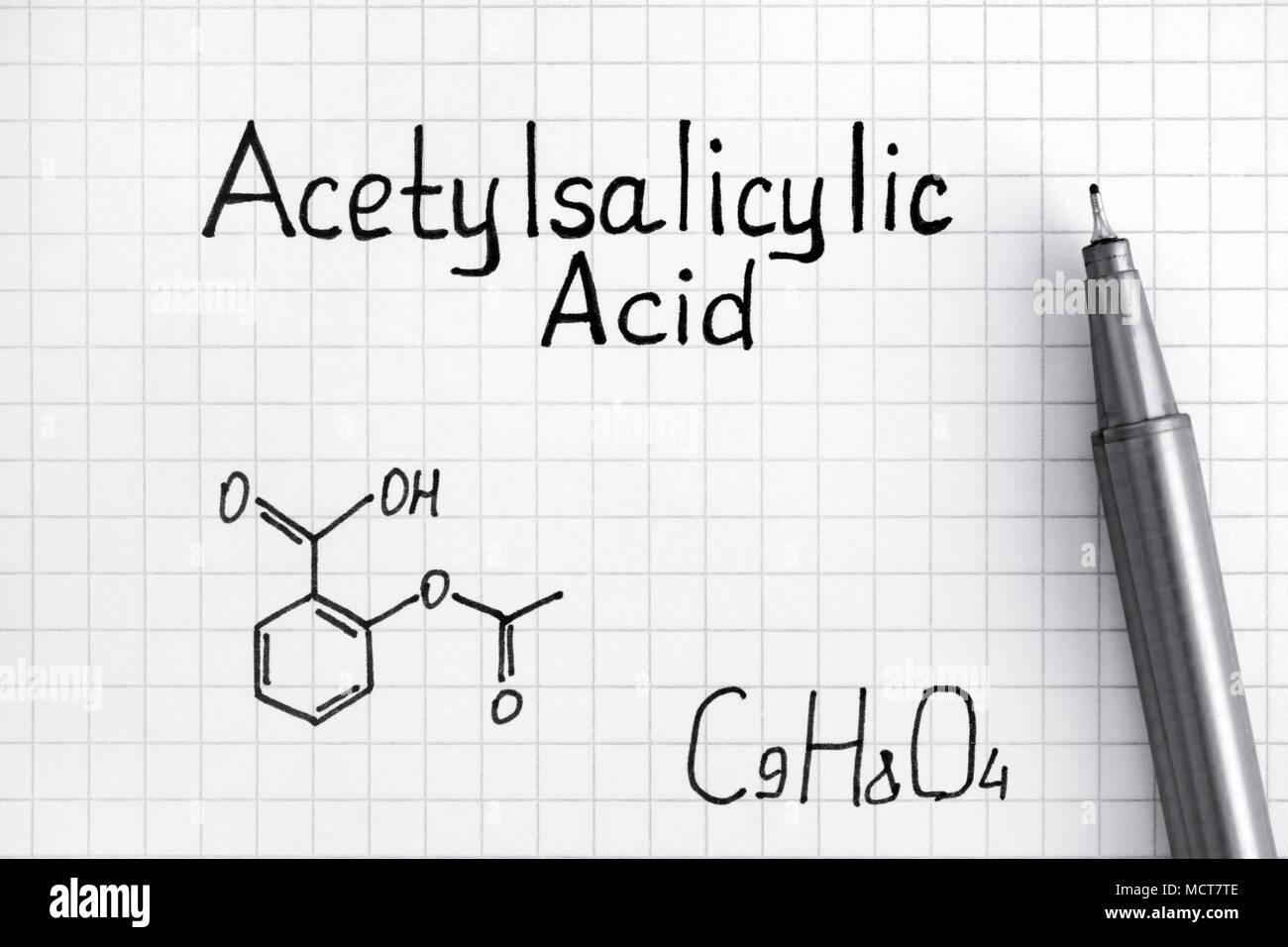 Chemical formula of Acetylsalicylic Acid with pen. Close-up Stock Photo ...