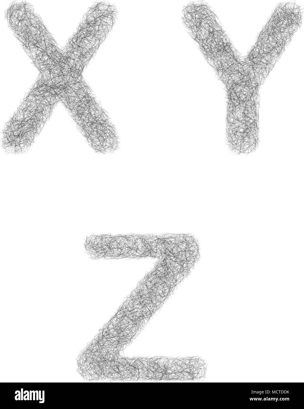 Furry sketch font set - letters X, Y, Z Stock Vector