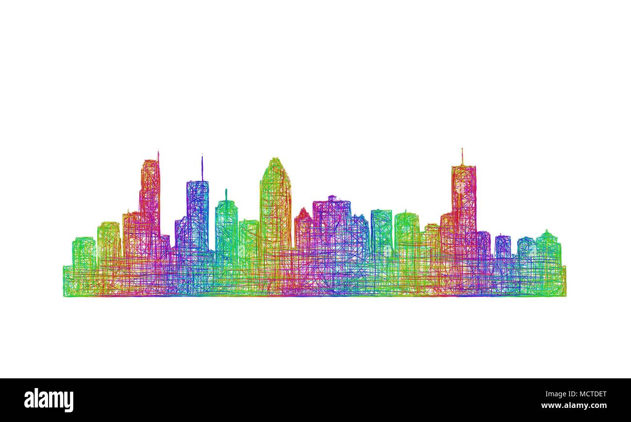 Montreal skyline silhouette - multicolor line art Stock Vector