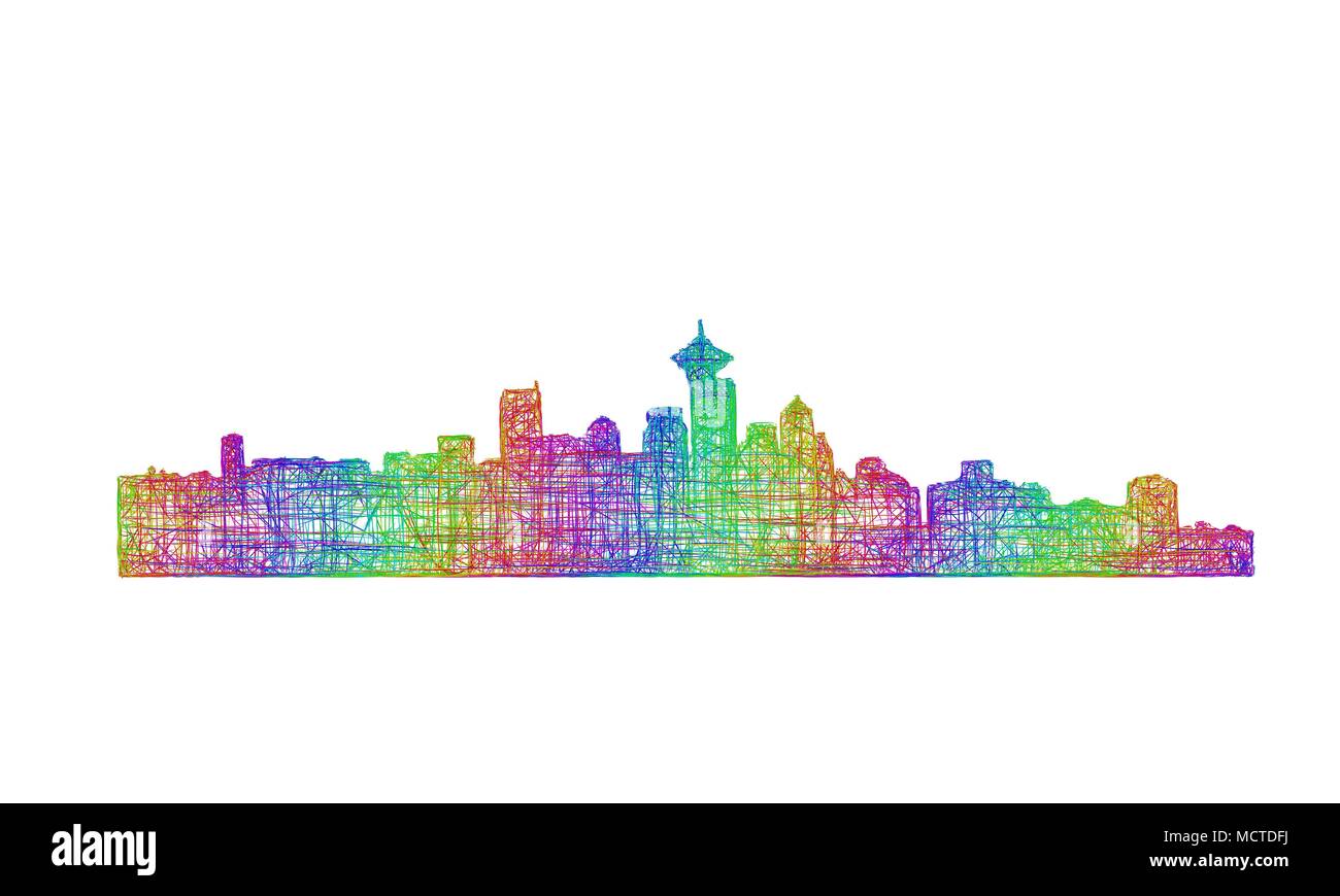 Vancouver skyline silhouette - multicolor line art Stock Vector Image ...