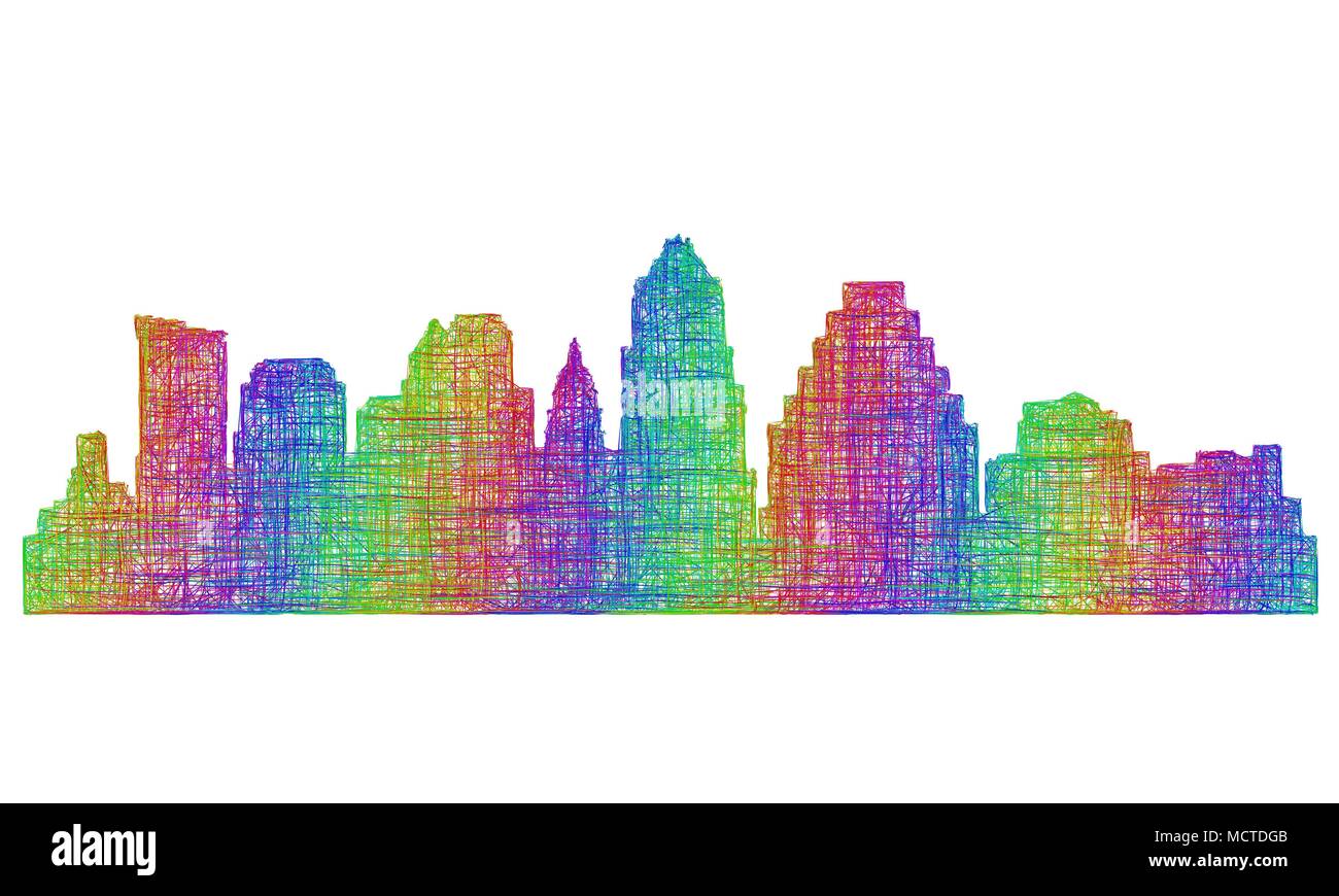 Austin skyline silhouette - multicolor line art Stock Vector