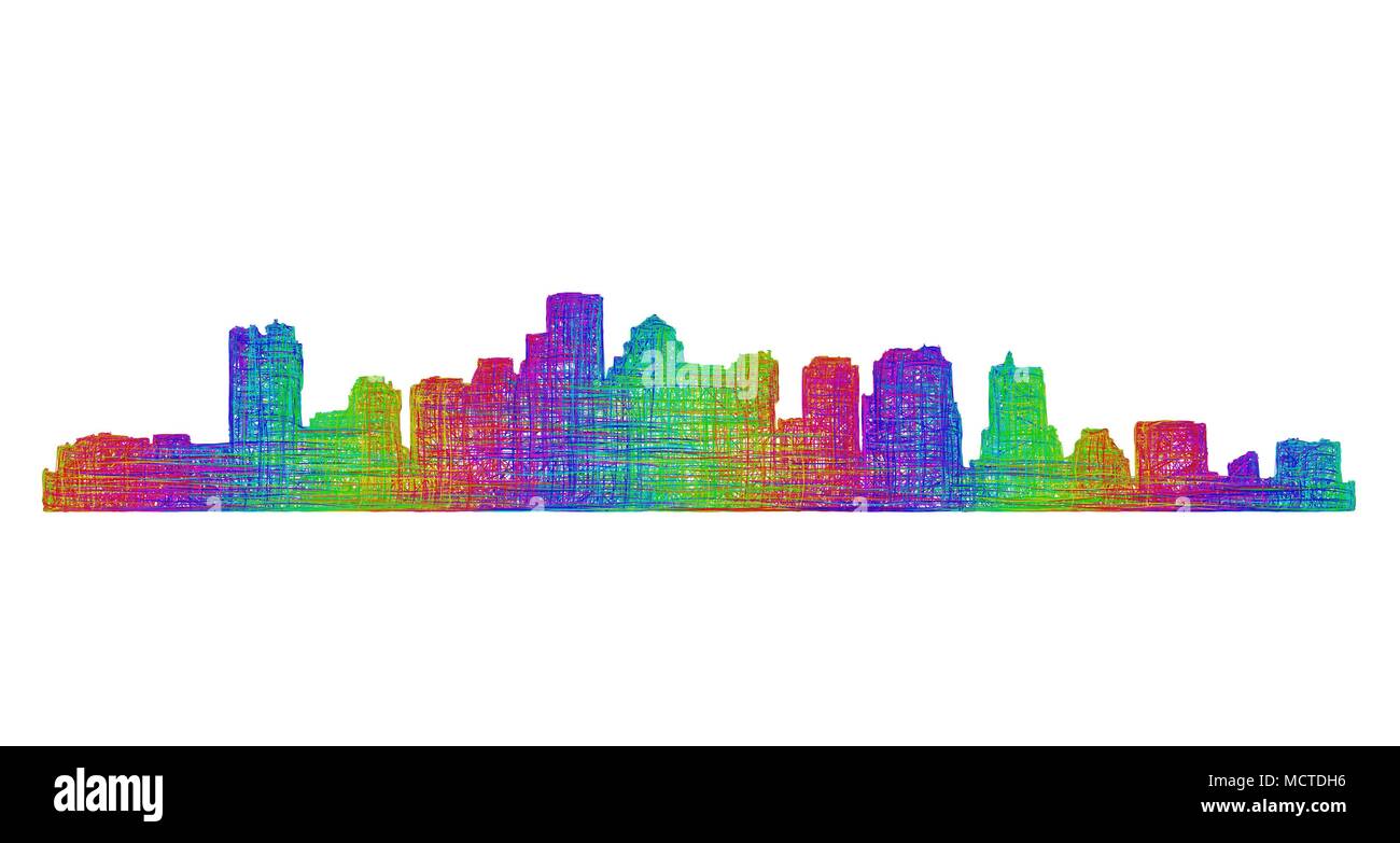 Boston skyline silhouette - multicolor line art Stock Vector