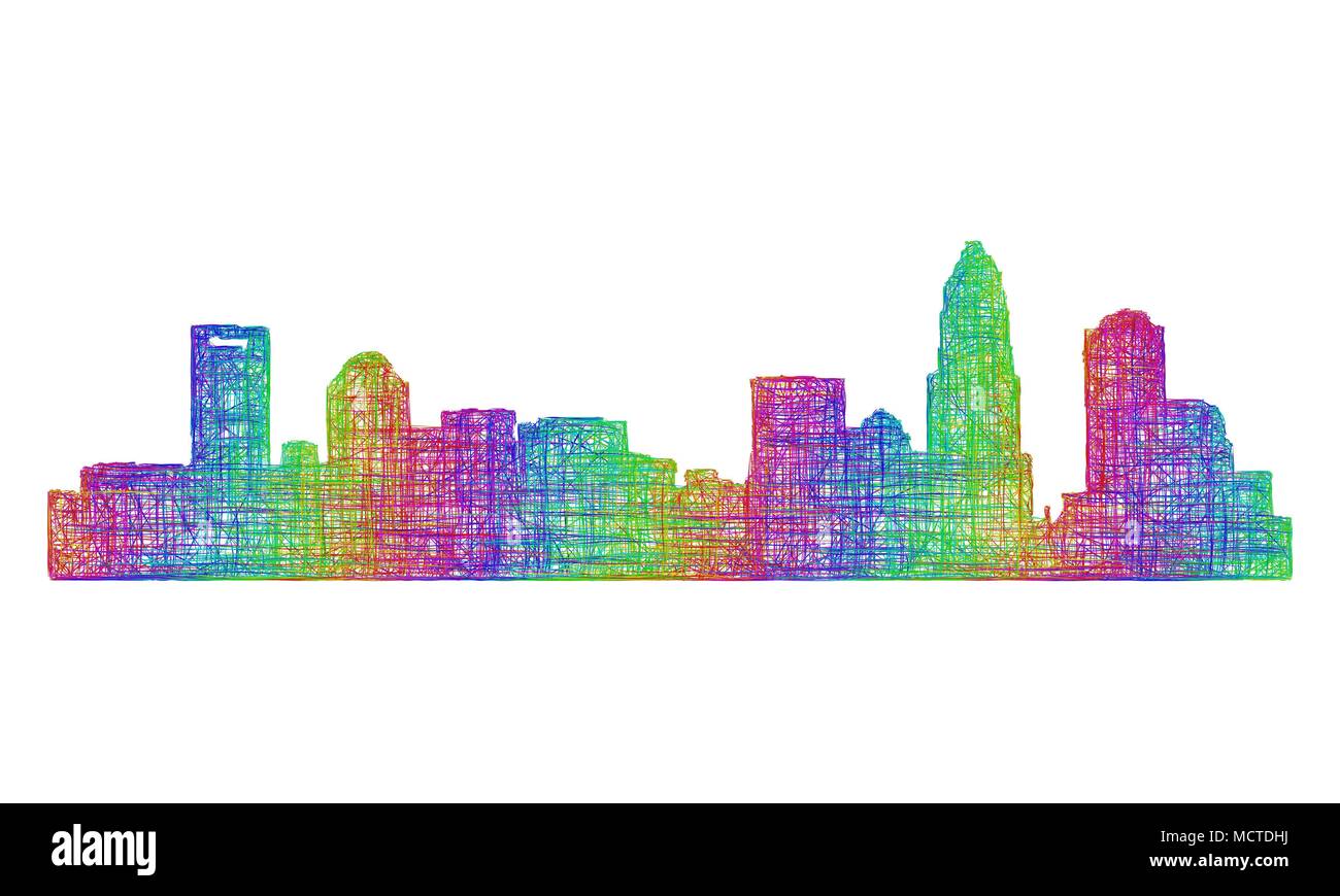 Charlotte skyline silhouette - multicolor line art Stock Vector