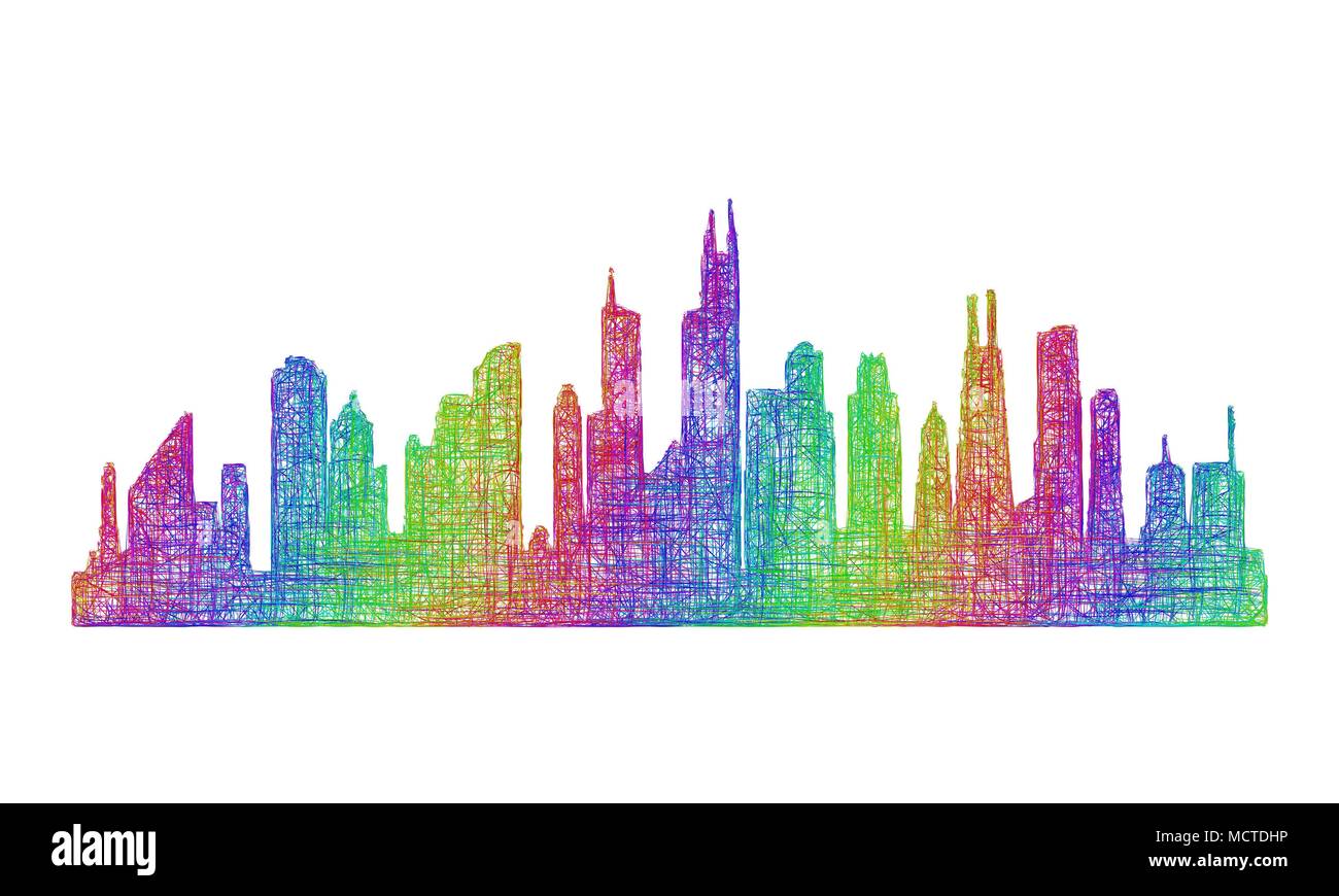 Chicago skyline silhouette - multicolor line art Stock Vector