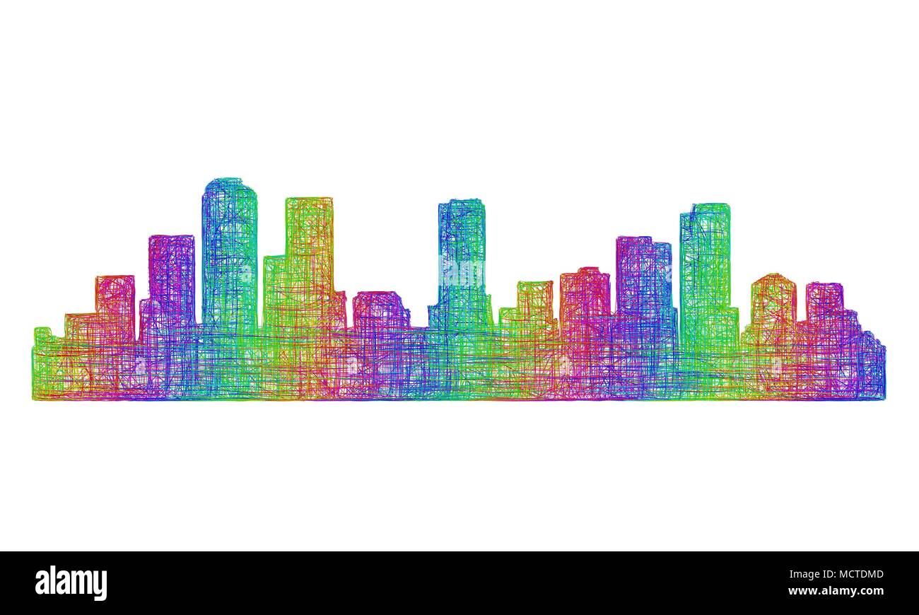 Denver skyline silhouette - multicolor line art Stock Vector