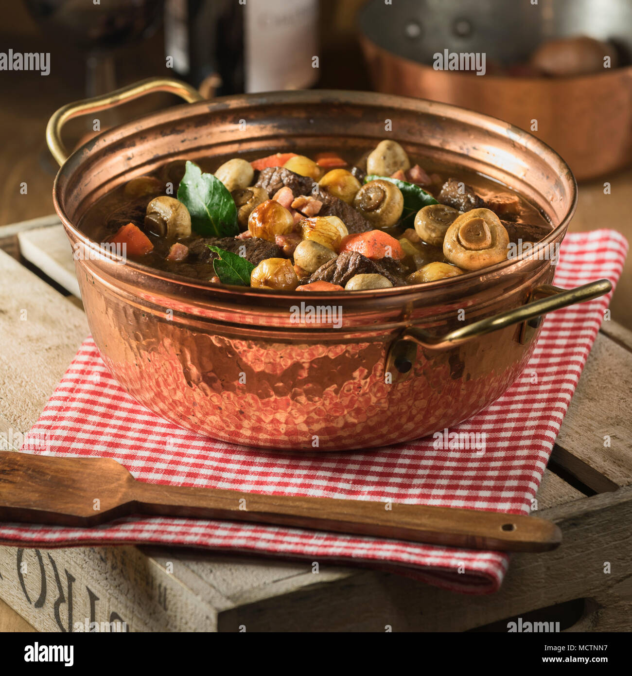 Beef bourguignon. Beef and red wine stew. Food France Stock Photo