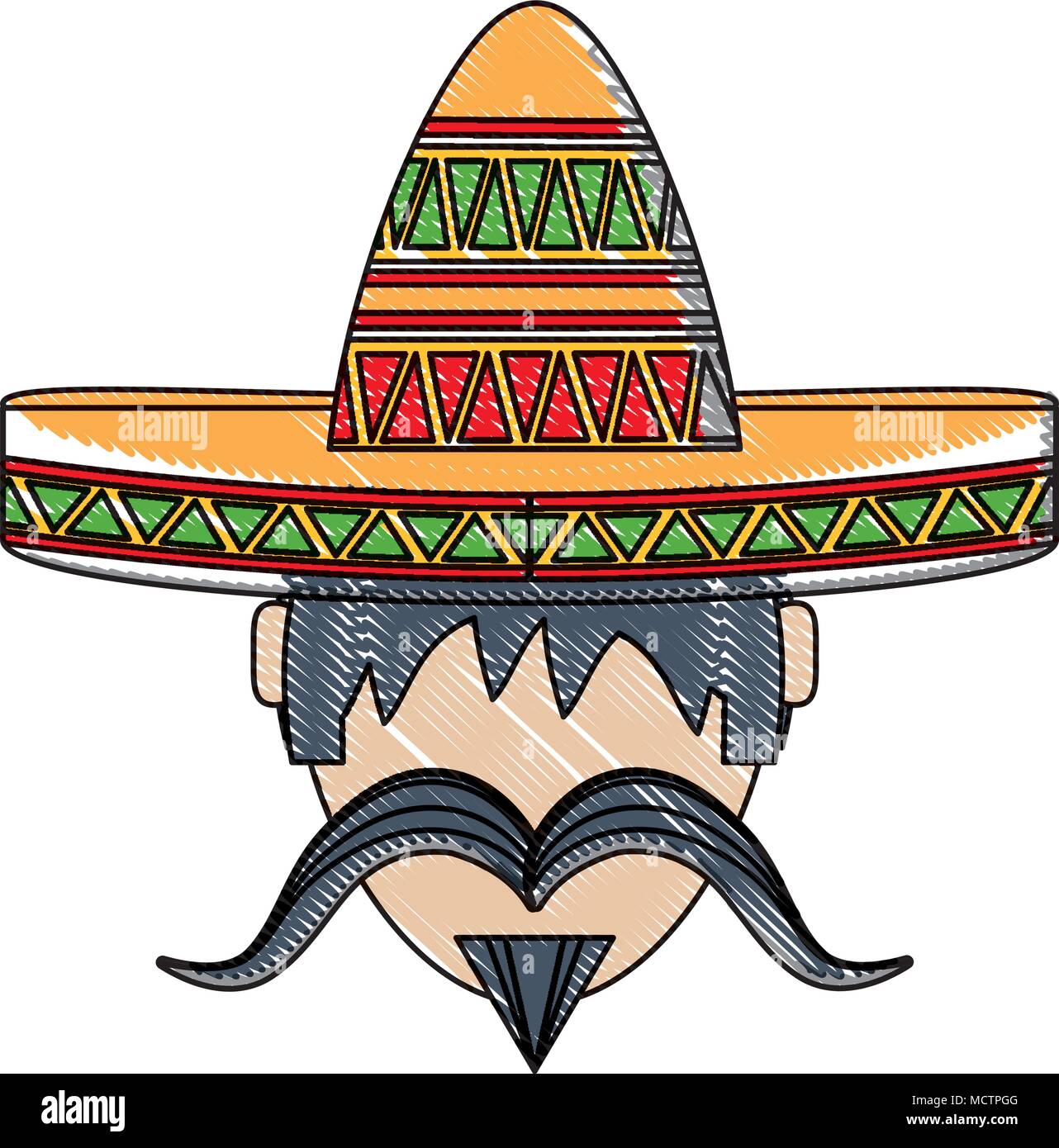 man with mustache and mexican hat icon over white background, vector ...