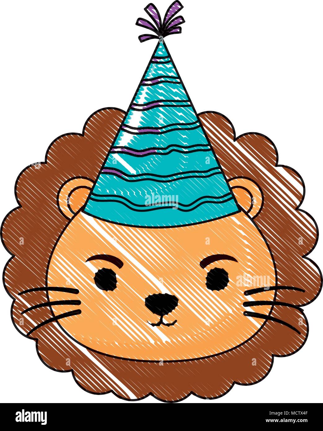 cute lion with party hat over white background, colorful design. vector ...