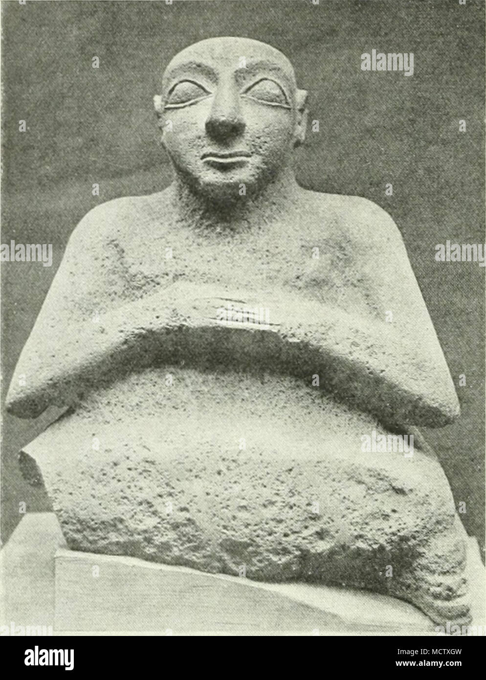 . Fig. 3.—SMAr,!, STATUE OF KUR-I.II,, DOORKEFPER OF THE TEMPI,E OF ERECH; ABOUT 3000 B.C. Found at el-'Obeid, 1019. By co'.irlesy of the Brili-ih Mlise:im. Mr. Sidney Smith of a brick with the temple-inscription of Ur-Nammu in the wall of the building. It is not yet decided, therefore, whether this building is a palace or a temple, though Mr. F. G. Newton, speaking as an architect, pronounces in favour of a temple and the authority of Ur-Nammu's bricks over Shulgi's ! Unluckily a foundation-deposit excavated in 1923 yielded us no decisive evidence on the point, as the tablet accompanying it,  Stock Photo