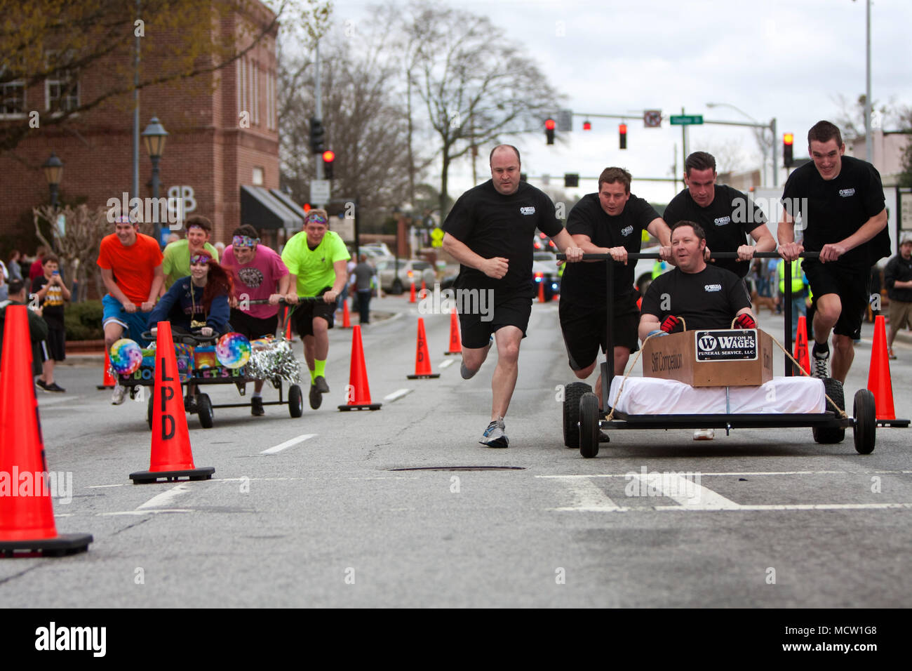 Lawrenceville, GA, USA - March 29, 2014: Two teams race custom designed