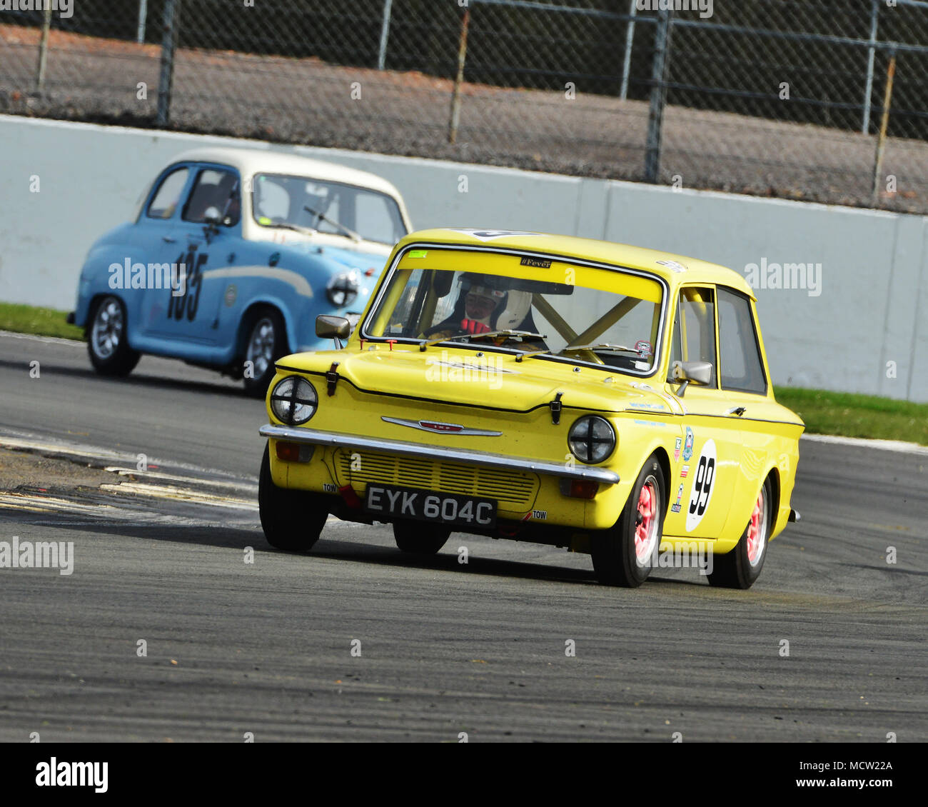 Silverstone, Towcester, Northamptonshire, England, Sunday 1st April 2018. Mike Dowsett, Hillman Rallye Imp, in the HRDC Coys Trophy event held on the  Stock Photo