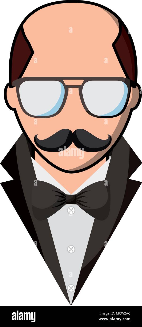 man bald with mustache and glasses hipster style Stock Vector Image ...