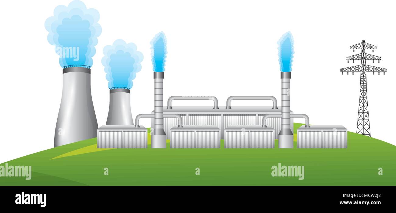 nuclear energy chimney and tower electric Stock Vector