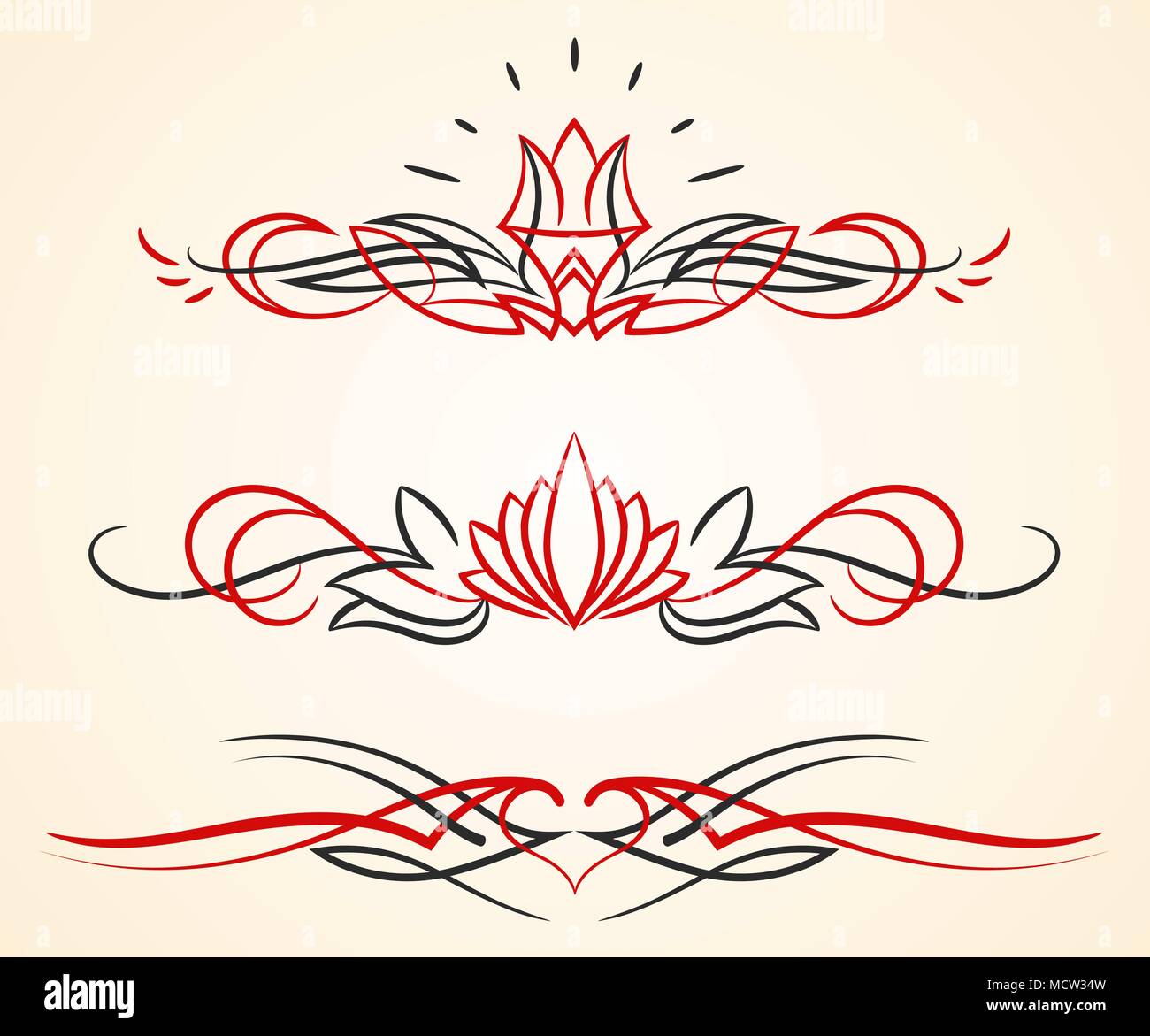 a set of 3 different pinstripe floral vector graphic ornaments Stock Vector
