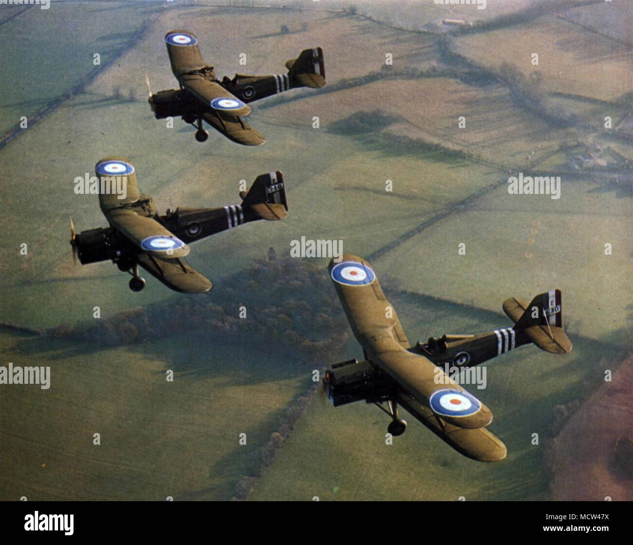 ACES HIGH 1976 EMI Films production . Three Belgian Stampe biplanes converted to resemble S.E.5a's leaving Booker Airfield, Bucks Stock Photo