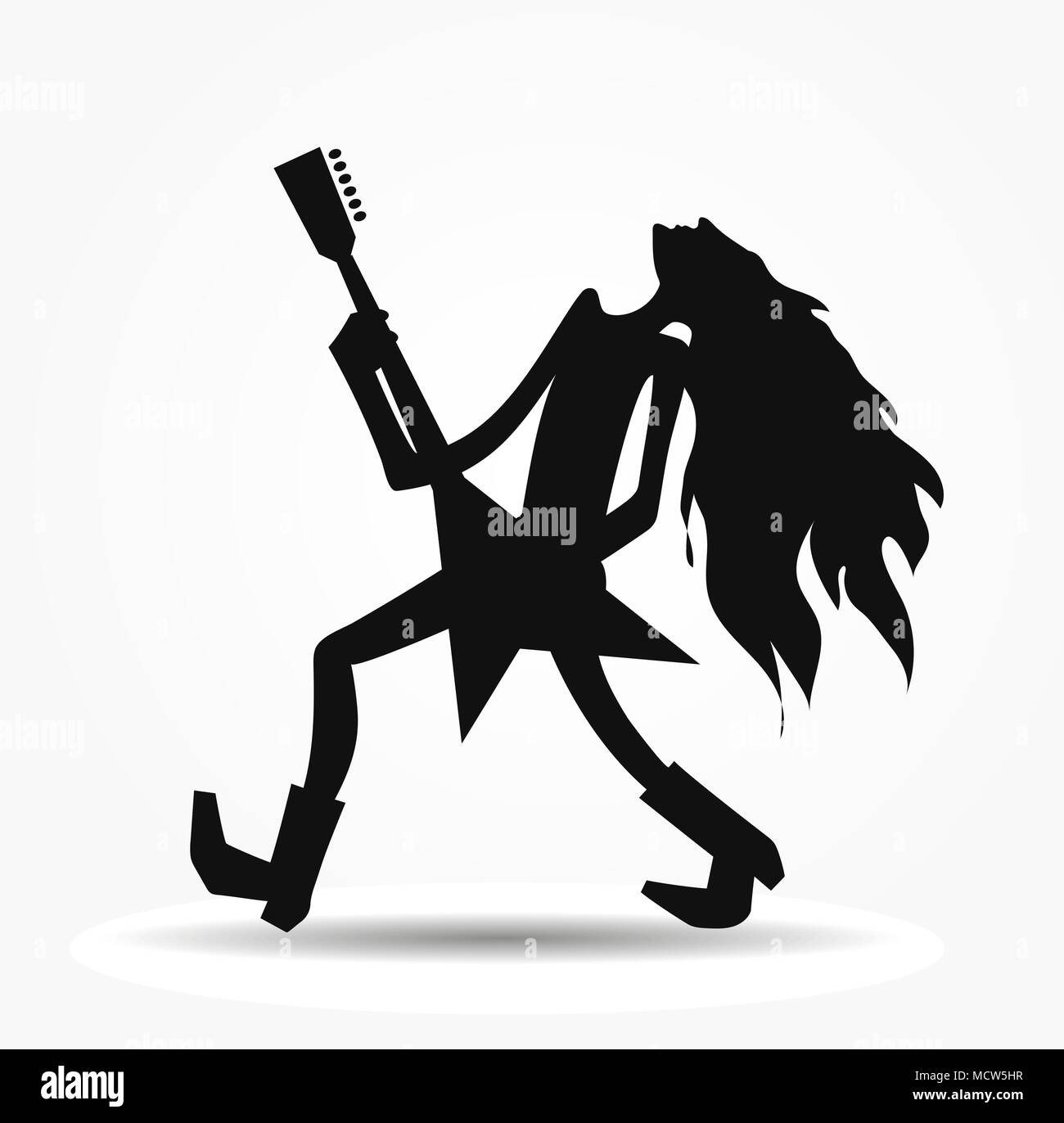 Vector silhouette of the metalhead, long haired rock guitarist cartoon image Stock Vector
