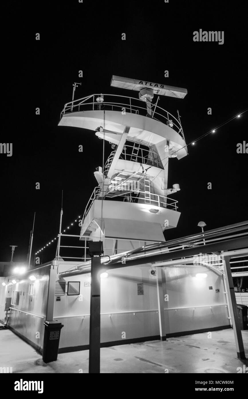 Cruise ship at night, Athens, Greece Stock Photo