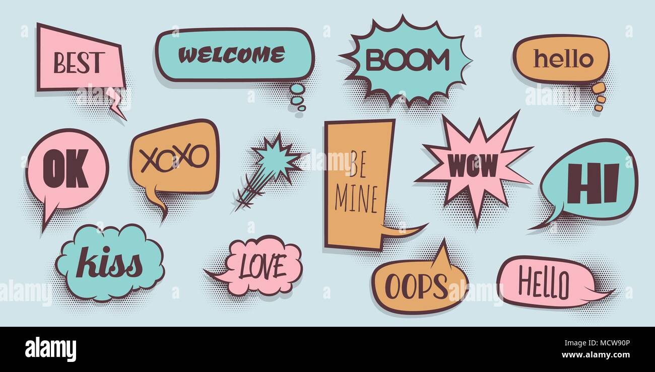Comic text speeech bubble pop art Stock Vector