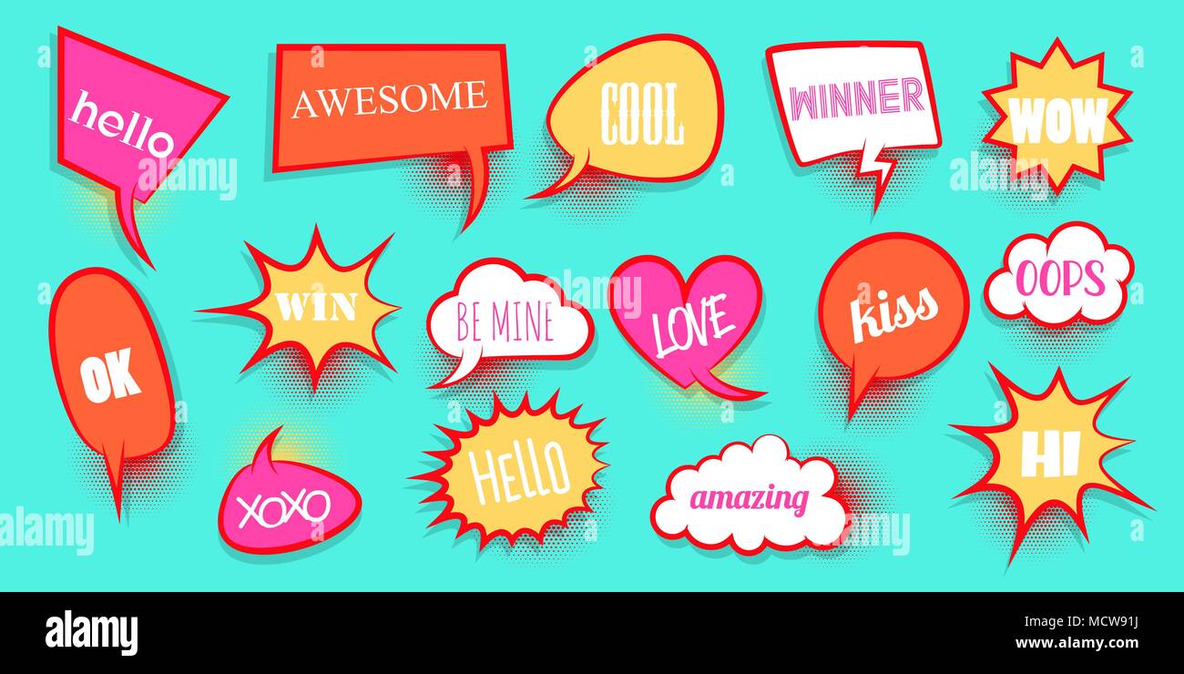 Comic text speeech bubble pop art Stock Vector