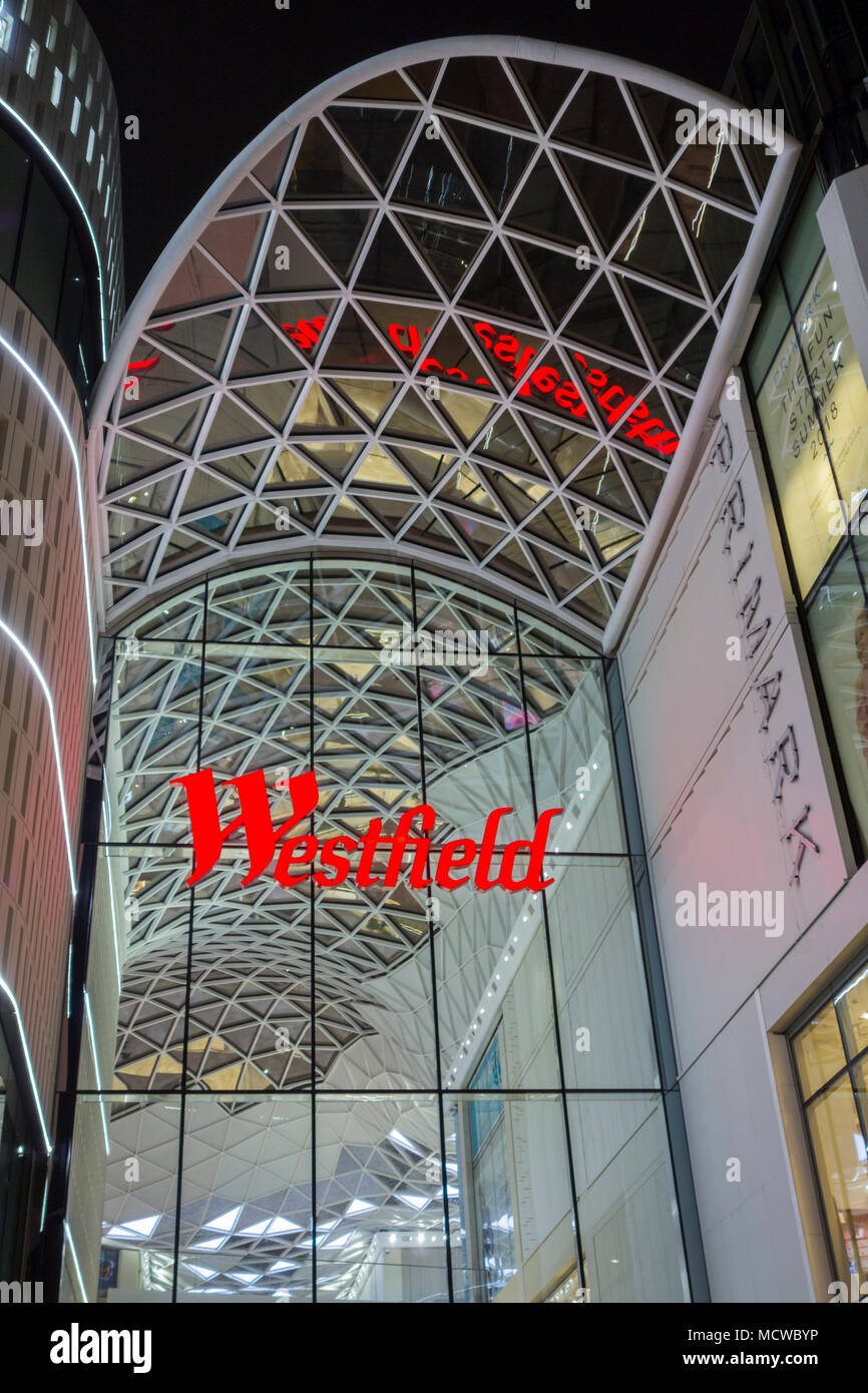Entrance to Westfield Shopping Centre in Shepherds Bush, White City, London, UK Stock Photo