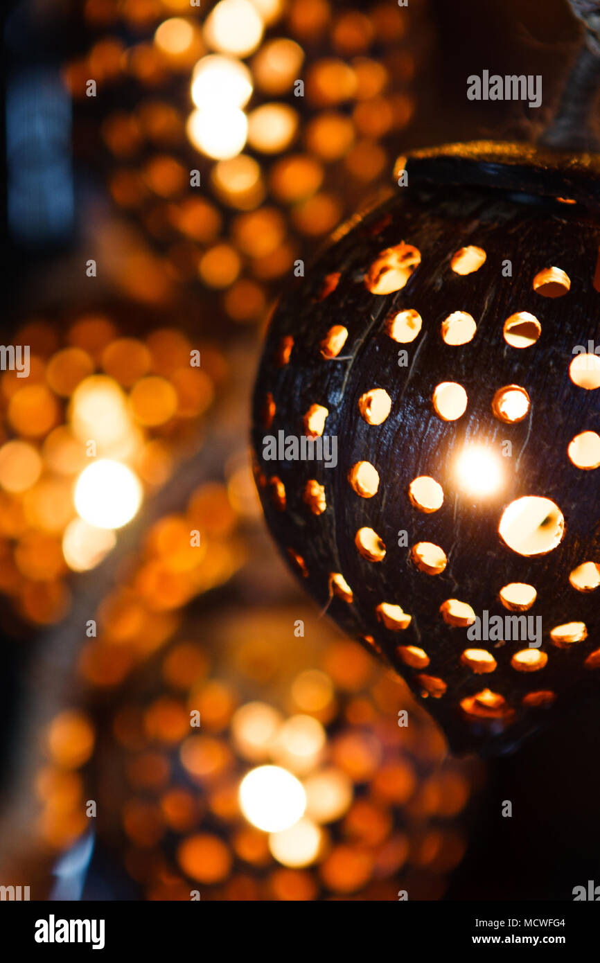Detail of some coconut shell lamps at the Chatuchak weekend market,  Bangkok, Thailand Stock Photo - Alamy